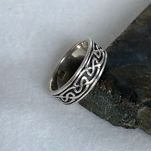 Sterling Silver 925 Oxidized 6mm Endless Celtic Knot Infinity Band Ring Sz 5.75 - Picture 4 of 16